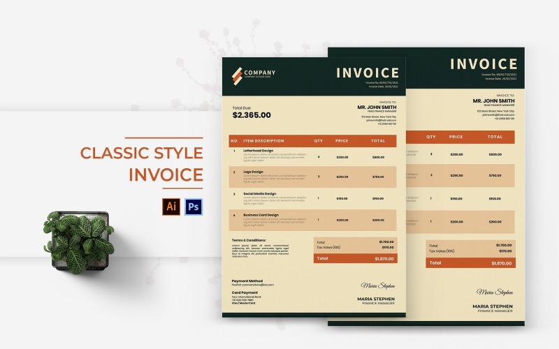 Classic Style Invoice Print Template Corporate Identity