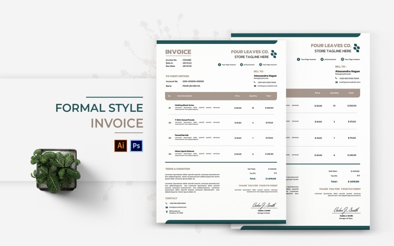 Formal Style Invoice Print Template Corporate Identity