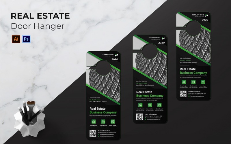 Real Estate Door Hanger Print Template Corporate Identity