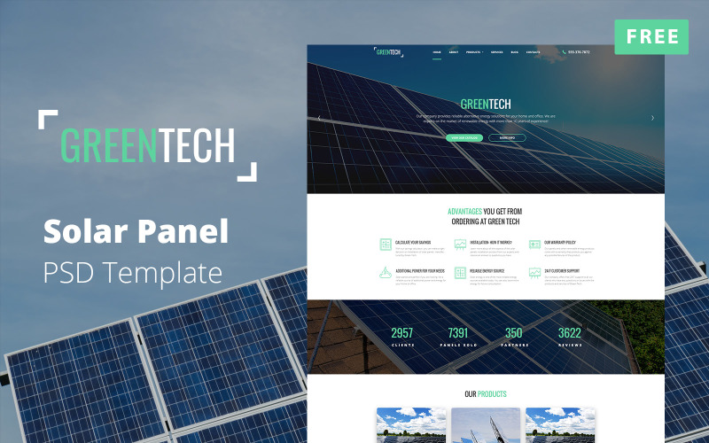 Solar Panel Website Mockup - Free PSD Template