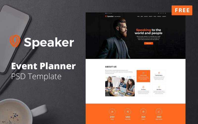 Speaker - Free Event Planner Website PSD Design PSD Template