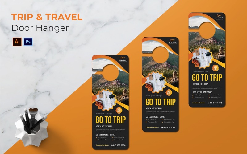 Trip Travel Door Hanger Print Template Corporate Identity