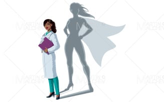 Doctor Superheroine Shadow Vector Illustration.
