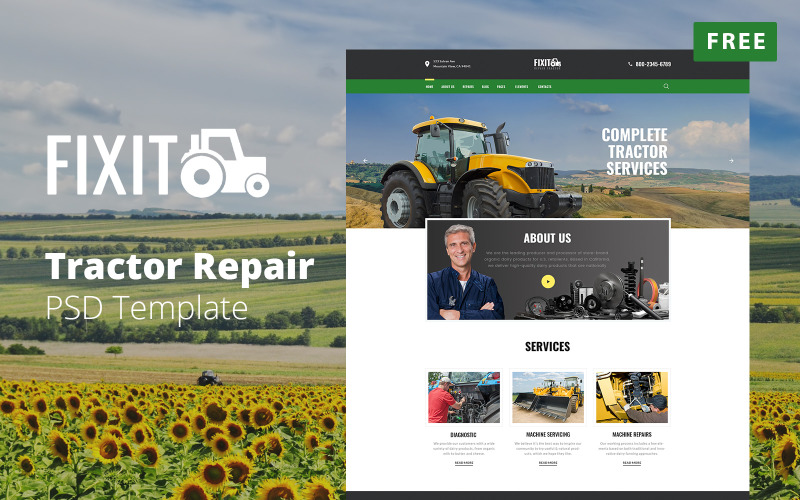 FIXIT - Tractor Website Design Free PSD PSD Template