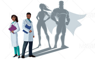 Indian Doctor Superheroes Shadow Vector Illustration.