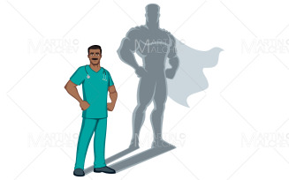 Indian Nurse Superhero Shadow Vector Illustration