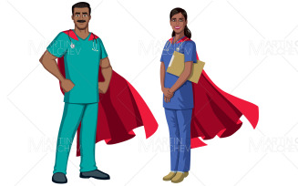 Indian Nurse Superheroes on White Vector Illustration.
