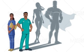 Indian Nurse Superheroes Shadow Vector Illustration.