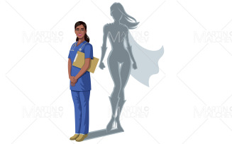 Indian Nurse Superheroine Shadow Vector Illustration.