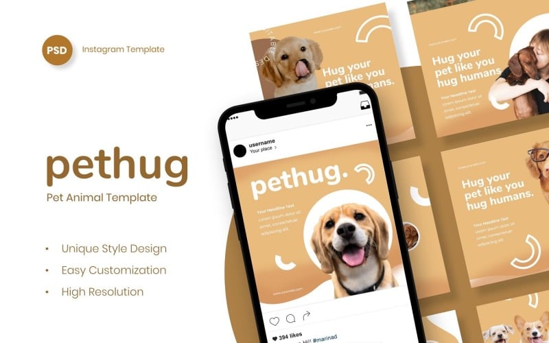 PetHug - Pet Animal Instagram Post Template Social Media