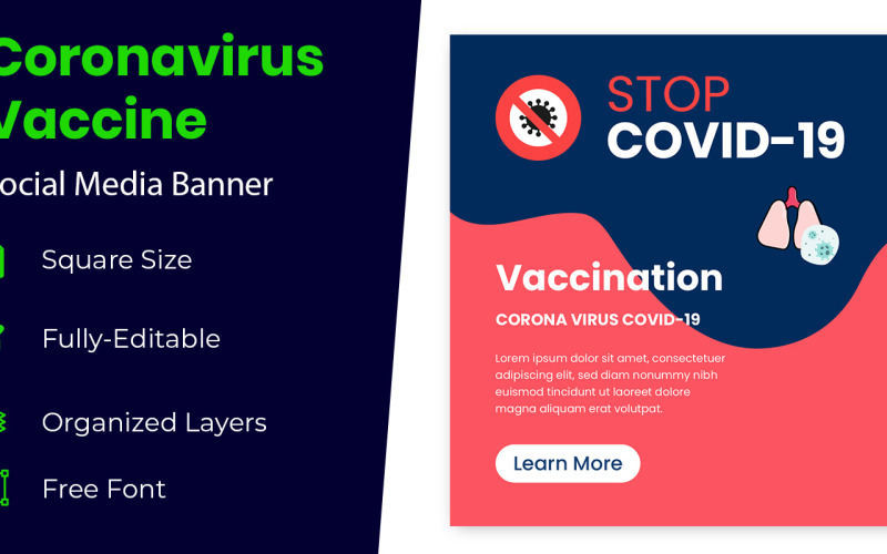 Prevention of Coronavirus Vaccine Banner Design Social Media