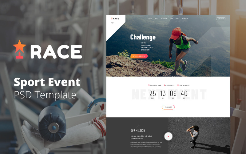 Race - Sport Event Management Website PSD Design Template PSD Template