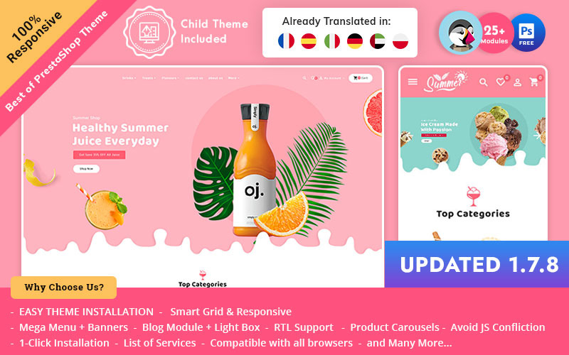 Summer Juices & Shakes - PrestaShop Responsive Theme PrestaShop Theme