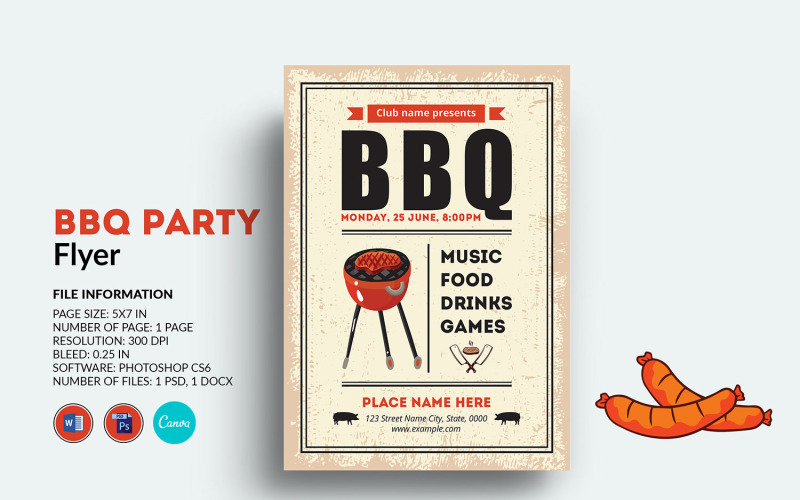Barbecue Flyer / BBQ Party Flyer Template. Canva, word and Photoshop Corporate Identity