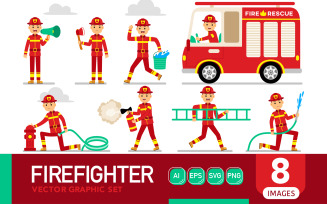 Firefighter Profession Characters - Vector Graphic Set