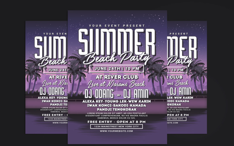 Summer Night Beach Party Flyer Template Corporate Identity