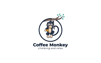 Coffee Monkey Mascot Cartoon Logo Template