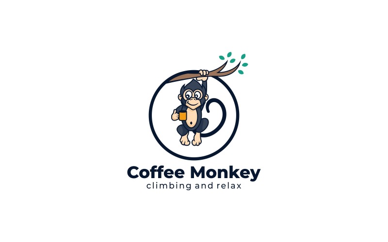 Coffee Monkey Mascot Cartoon Logo Template