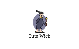 Cute Witch Cartoon Character Logo Template