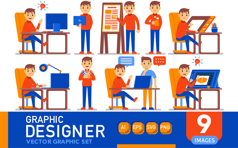 Graphic Designer Profession Characters - Vector Graphic Set