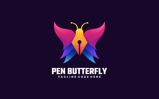 Pen Butterfly Gradient Colorful Logo Template