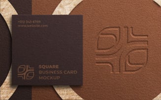 Square Business Card Mockup With Wooden Texture
