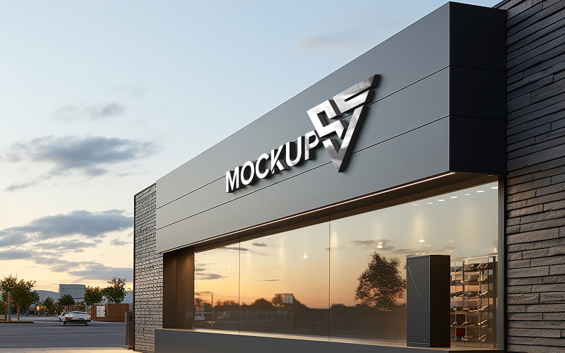 Metallic Logo Mockup on Building Sign Product Mockup