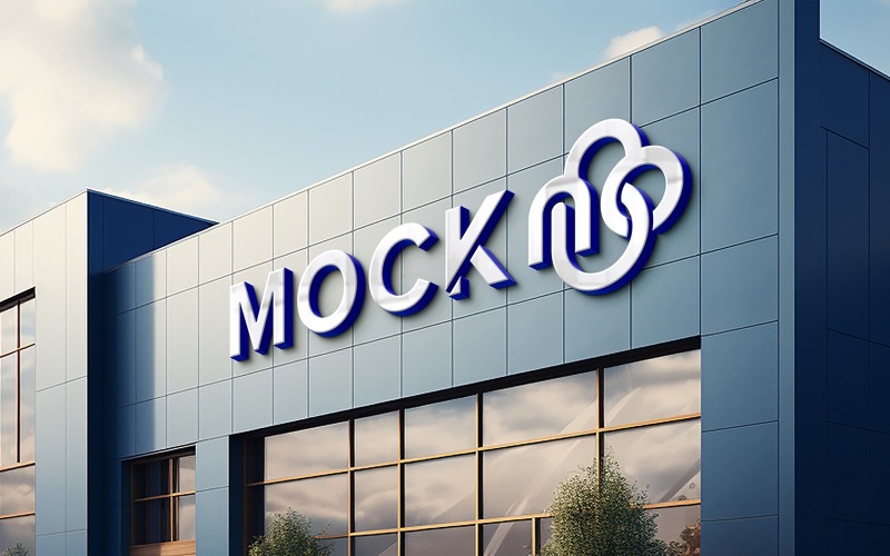 Metallic Logo Mockup With Building Facade Sign Product Mockup