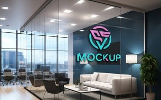 Realistic Glass Wall Logo Mockup
