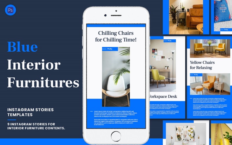 Blue Interior Furniture Instagram Stories Template Social Media