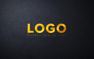 Gold Logo Mockup on Black Leather