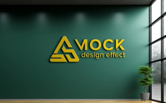 Golden Logo Mockup on Company Wall