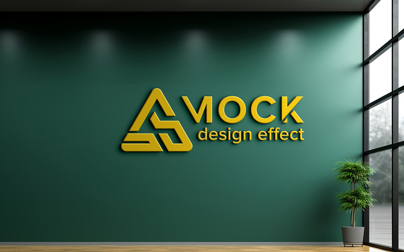 Golden Logo Mockup on Company Wall Product Mockup