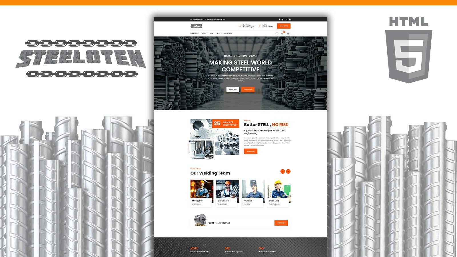 Modelo de site HTML5 para loja de serviços de aço e metalurgia da Steeloten