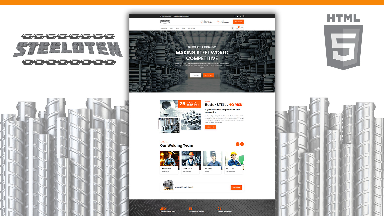 Steeloten Steel Services and Metal Works Shop HTML5 webbplatsmall