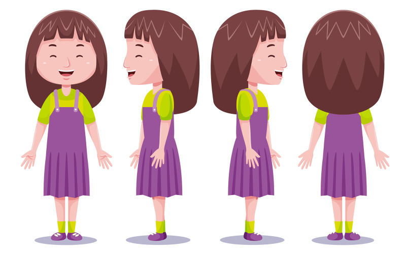 Cute Girls Character in Different Poses #2 Vector Graphic