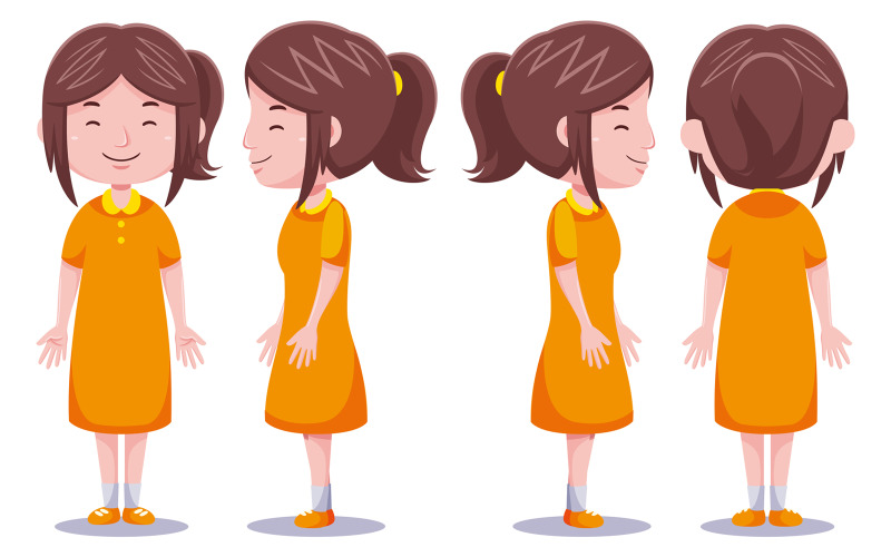 Cute Girls Character in Different Poses #4 Vector Graphic