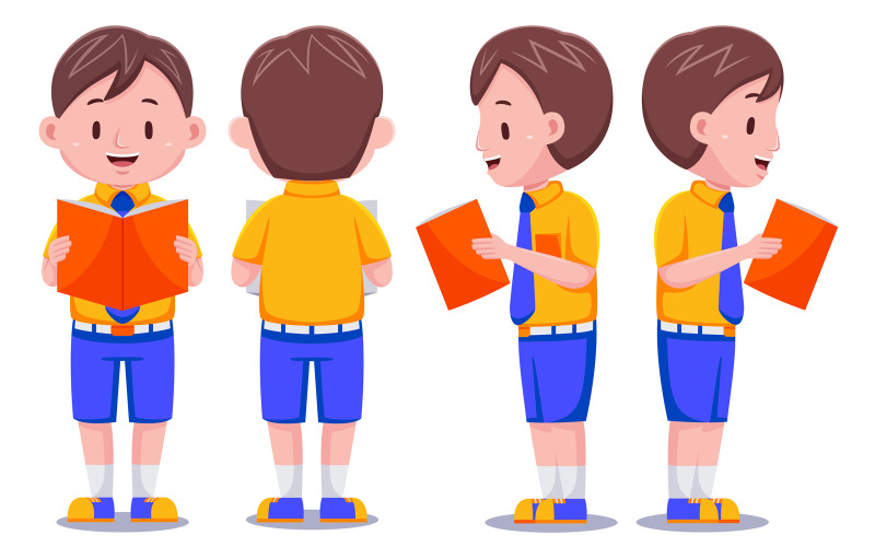 Cute Kids Boy Student with Books #01 Vector Graphic