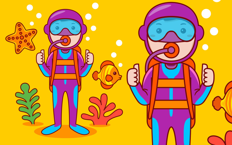 Diver Profession Cartoon - Vector Illustration Vector Graphic