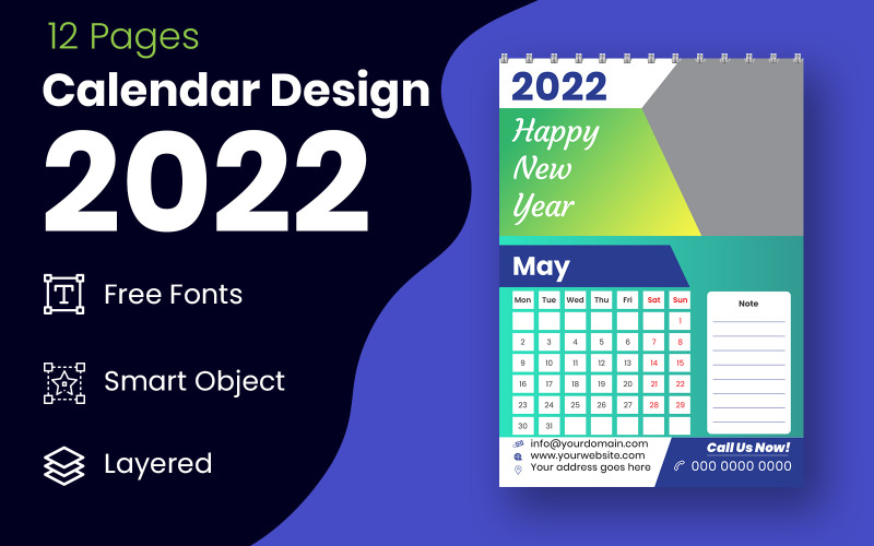 Abstract 2022 Calendar Design Template Vector Planner