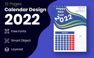 Geometric Style Professional 2022 Calendar Design Template Vector