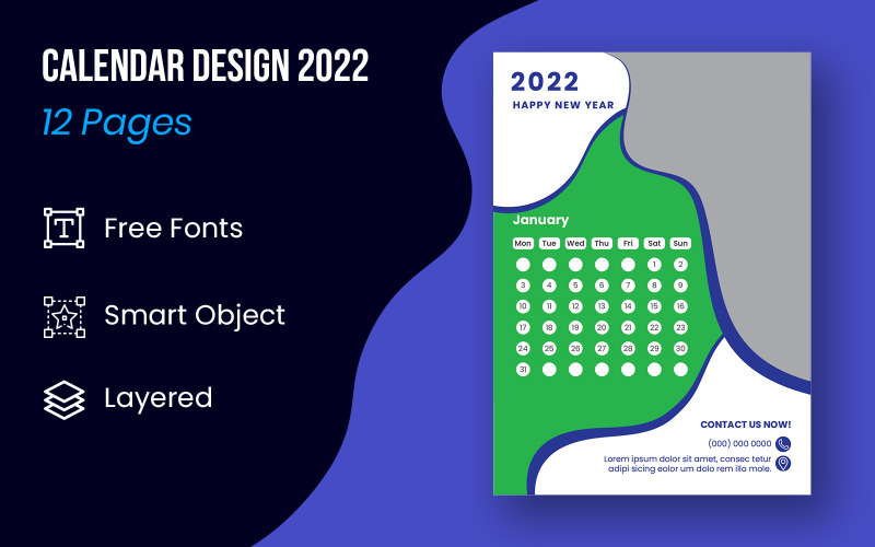 Set Of 12 Months Calendar Design 2022 Planner
