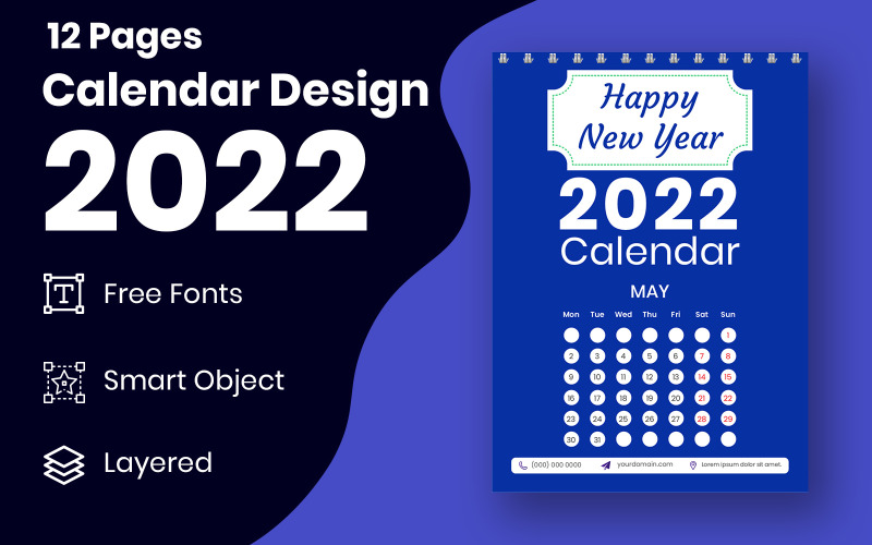 Colorful Business Wall 2022 Calendar Design Template With Holidays Vector Planner