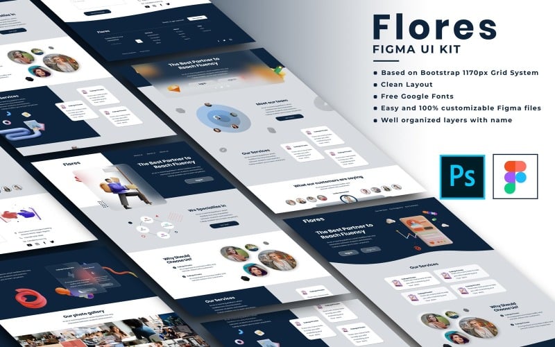 Flores - Multipurpose Business Website Design Figma Template | UI KIt UI Element