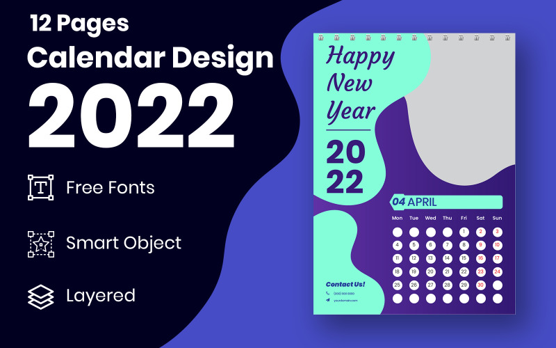2022 Happy New Year Stylish Green Calendar Design Vector Planner