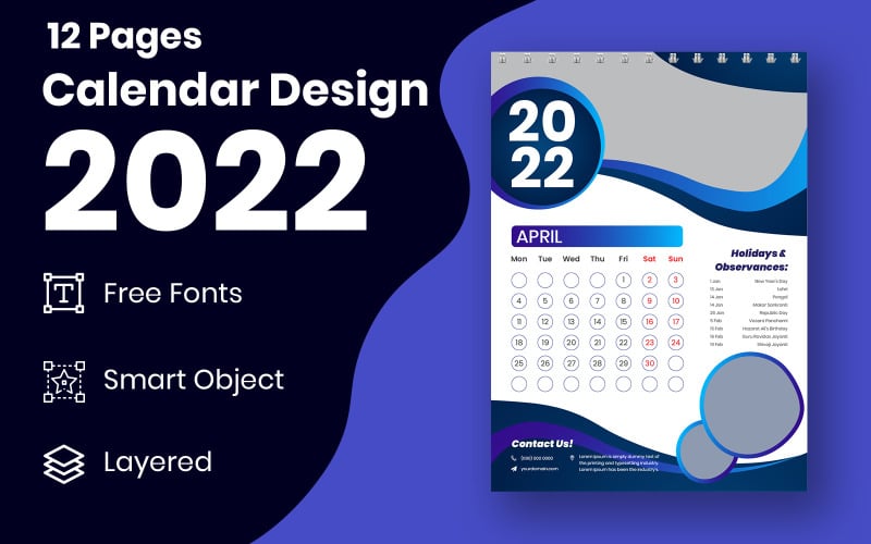 New Year 2022 Modern Calendar Template Design Pages Vector Planner