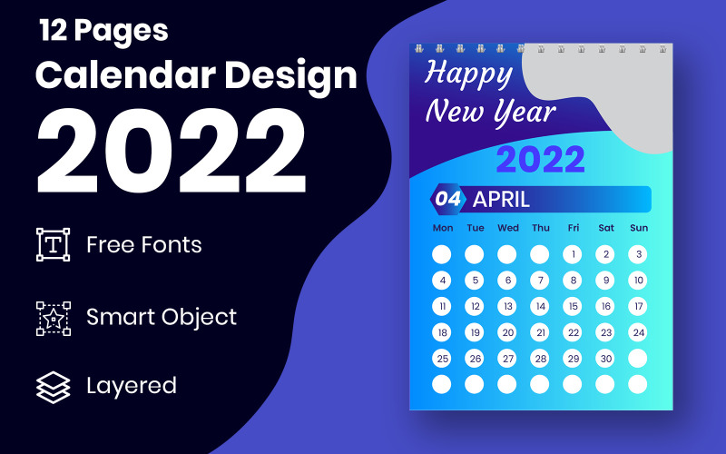 2022 Printable Calendar 12 Page Design Planner