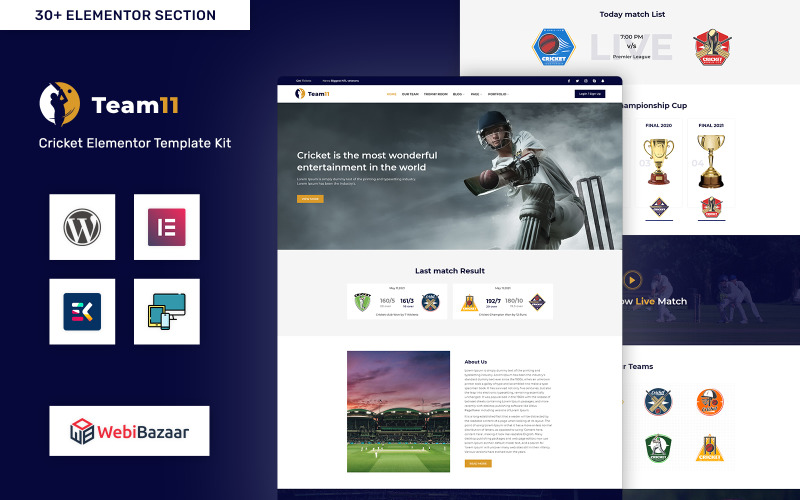 Team11 - Cricket Responsive Website WordPress Elementor Theme WordPress Theme