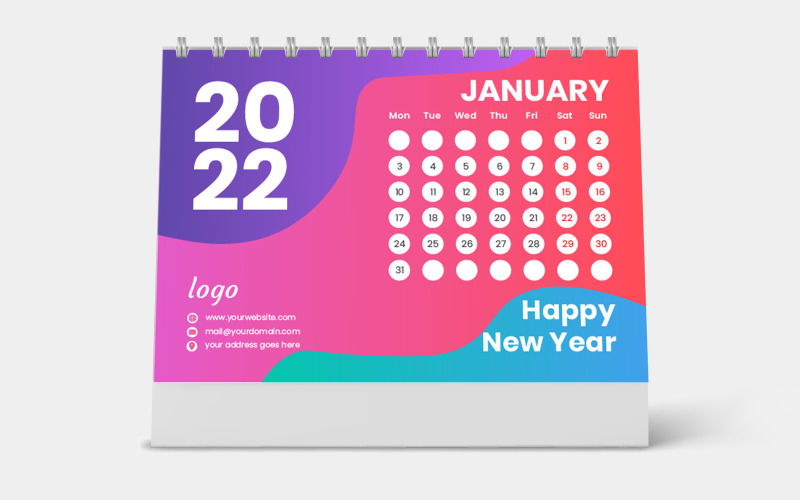 Colorufl Desk Calendar 2022 Design Polygon Red Background Planner