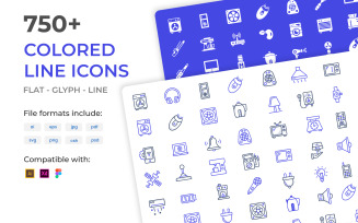 750+ Bundle of colored vector line icons